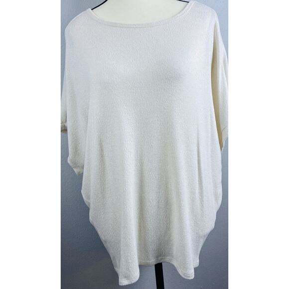 Wmns Quince Sz L Off White SS Batwing Dolman Slv Cashmere Ovrszd Sweater - Picture 2 of 6